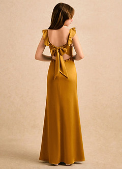 Azazie Novalie Girls Formal Flower Girl Dresses Butterscotch Mermaid Bow Stretch Satin Dress image1