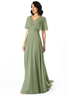 Azazie Pamela Bridesmaid Dresses Pistachio A-Line V-Neck Pleated Chiffon Dress image3