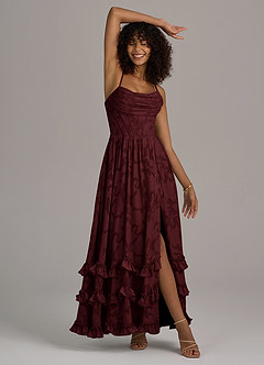 Azazie Lettie Bridesmaid Dresses Cabernet A-Line Corset Floral Burnout Dress image5