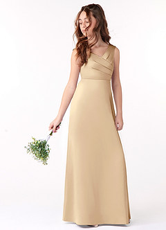 Azazie Sadia Junior Robe Trapèze en Satin extensible Plissée Champagne image1