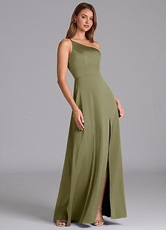 Azazie Trina Brautjungfernkleider A-Linie One-Shoulder Stretch-Satin Kleid Pistazie image4