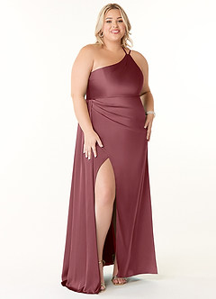 Azazie Maron Abiti da Damigella Abito A-Line in Raso Elasticizzato Monospalla Rosa Del Deserto image7