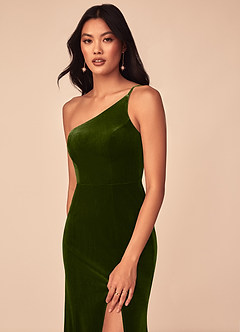 Azazie Kala At-home Try On Dresses Burgundy A-Line One Shoulder Velvet Dress image6