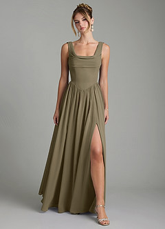 Azazie Novi Bridesmaid Dresses Willow Green A-Line Pleated Chiffon Dress image1