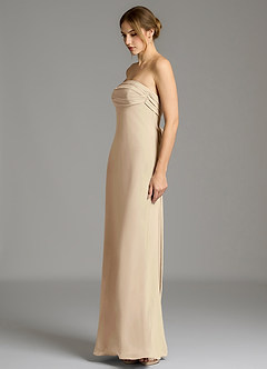 Azazie Ailanie Vestidos de damas de honor Vestido de Champán de Gasa de Corte Sirena con Sin tirantes image3