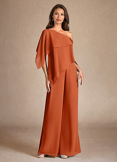 Azazie Halima Mother of the Bride Dresses Burnt Orange Jumpsuit/Pantsuit Side Slit Chiffon Dress image5