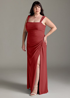Azazie Jesaphine Robes de demoiselle d'honneur Robe Fourreau en Mousseline de soie Arc Rouille image11