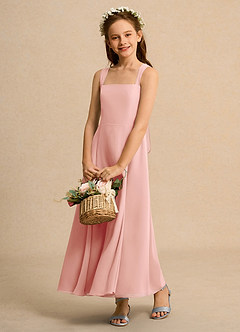 Azazie Tater Junior Formal vestidos de niña de las flores Vestido de Rosetón de Gasa de Corte En A con Plisado image4