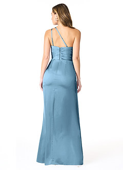 Azazie Eren Robes de demoiselle d'honneur Robe Sirène en Satin extensible Ue épaule Acier Bleuté image2