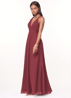 Azazie Maren Vestidos de damas de honor Vestido de Merlot de Gasa de Corte en A con Plisado image3
