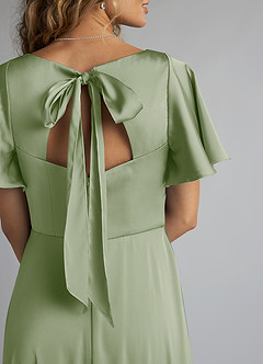 Azazie Kimber Bridesmaid Dresses Dusty Sage A-Line Ruched Stretch Satin Dress image5