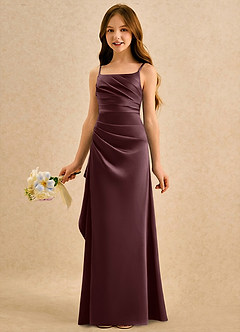Azazie Cannoli Girls Formal Robe Demoiselle D'honneur Fillette Robe Trapèze en Mat Satiné Plissée Sangria image5