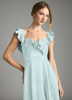 Azazie Lyra Bridesmaid Dresses Sea Glass A-Line Off the Shoulder Stretch Satin Convertible Dress image2