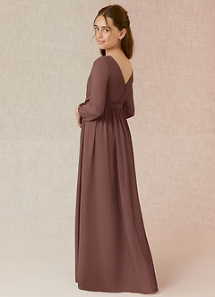 Azazie Angelica Junior Espresso A-Line Pleated Chiffon Dress image2