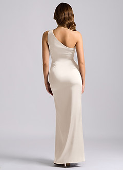 Azazie Akilah Bridesmaid Dresses White Alabaster Mermaid One Shoulder Stretch Satin Dress image2