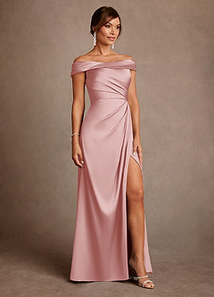 Azazie Bedford Mère de la mariée Robes Robe Fourreau en Satin extensible Plissée Rose Poudré image4