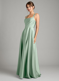 Azazie Shaude Bridesmaid Dresses Agave A-Line Pleated Stretch Satin Dress image5