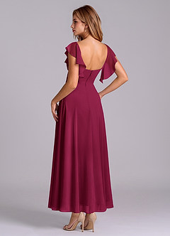 Azazie Leilani Robes de demoiselle d'honneur Robe Trapèze en Mousseline de soie Drapé Bourgogne image5