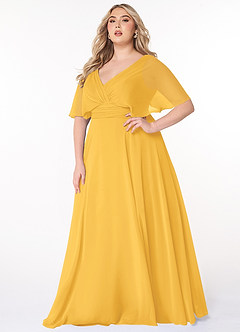 Azazie Pamela Bridesmaid Dresses Marigold A-Line V-Neck Pleated Chiffon Dress image6