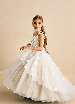 Azazie Darlina Flower Girl Dresses Ivory Champagne Ball-Gown Lace Tulle Dress image3