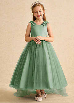 Azazie Lorita Flower Girl Dresses Matcha A-Line Beaded Tulle Dress image6