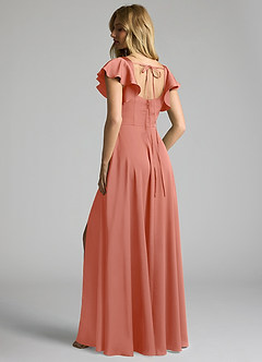 Azazie Bondi Bridesmaid Dresses Salmon Pink A-Line Bow Stretch Satin Dress image3