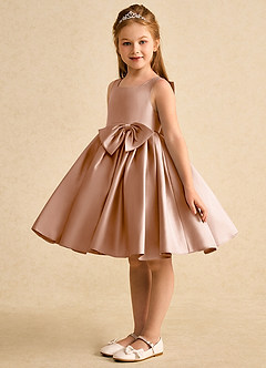 Azazie Jessie Flower Girl Dresses Champagne Rose A-Line Bow Matte Satin Dress image4