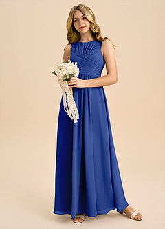 Azazie Skyla Junior Royal Blue A-Line Pleated Chiffon Dress image5