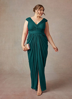 Azazie Lisolette Abiti per la Madre della Sposa Abito Tubino in Maglia Plissettato Verde Pavone image9