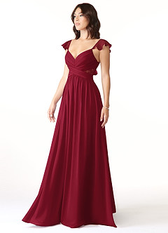 Azazie Lissa Robes de demoiselle d'honneur Robe Trapèze en Mousseline de soie Dentelle Bourgogne image4