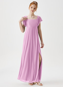 Azazie Bondi Junior A-Linie Seitliche Cut-Outs Gittergewebe Kleid Bonbonrosa image5