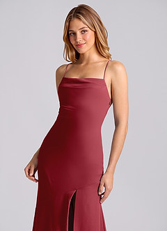 Azazie Grata Bridesmaid Dresses Pomegranate Mermaid Pleated Chiffon Dress image7