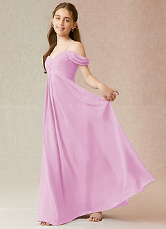 Azazie Kaitlynn Junior Candy Pink A-Line Off the Shoulder Chiffon Dress image3