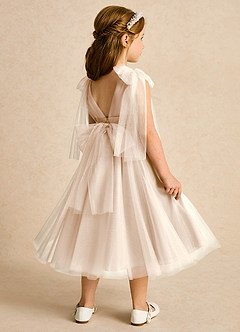 Azazie Dori Robe Demoiselle D'honneur Fillette Robe Trapèze en Tulle Rayé Albâtre Blanc image3