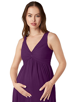 Azazie Yetta Maternity Bridesmaid Dresses A-Line V-Neck Gathered Chiffon Floor-Length Dress image6