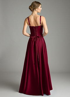 Azazie Evadina Bridesmaid Dresses Burgundy A-Line Corset Stretch Satin Dress image2