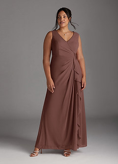 Azazie Manuella Mother of the Bride Dresses Espresso A-Line V-Neck Pleated Chiffon Dress image13