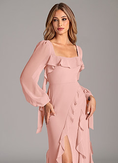 Azazie Candice Jurken voor bruidsmeisjes Jurk van Chiffon met A-Lijn Lange mouw Rozet image7