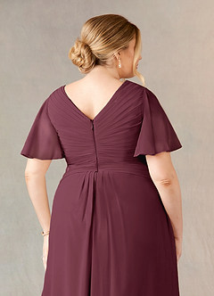 Azazie Morning Glory Mother of the Bride Dresses Cabernet A-Line V-Neck Ruched Chiffon Dress image10