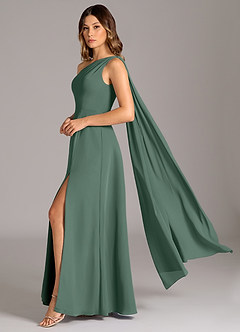 Azazie Tella Bridesmaid Dresses Sea Moss A-Line One Shoulder Chiffon Dress image1