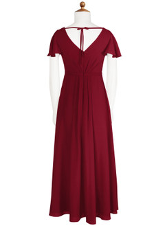 Azazie Peony Junior Burgundy A-Line Pleated Chiffon Dress image7