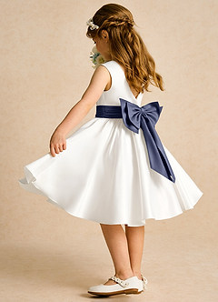 Azazie Sosie Flower Girl Dresses Ivory Stormy A-Line Pleated Matte Satin Dress image4