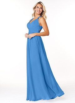 Azazie Ashia Bridesmaid Dresses Blue Jay A-Line Pleated Chiffon Dress image3