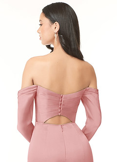 Azazie Hallie Robes de demoiselle d'honneur Robe Sirène Convertible en Satin extensible Schulterfreies Langarmshirt Rose Poudré image8
