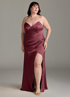 Azazie Yola Bridesmaid Dresses Merlot Sheath V-Neck Pleated Stretch Satin Convertible Dress image11