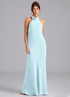 Azazie Velli Bridesmaid Dresses Cloud Blue Mermaid High Neck Chiffon Dress image6