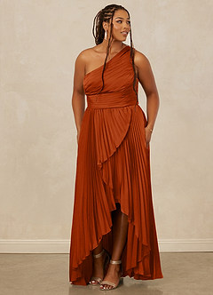 Christian Siriano Bridal for Azazie 1008 Bridesmaid Dresses Burnt Orange A-Line One Shoulder Stretch Satin Dress image11