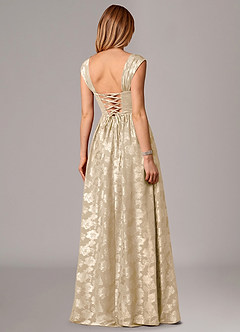 Azazie Hazel Bridesmaid Dresses Champagne A-Line Corset Floral Burnout Dress image5