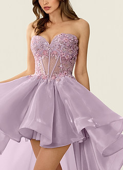 Yasmina Lilac Corset Lace Up Back Lace Ruffled Prom Dress image5