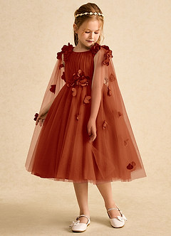 Azazie Staria Flower Girl Dresses Paprika Ball-Gown Ruched Tulle Dress image5